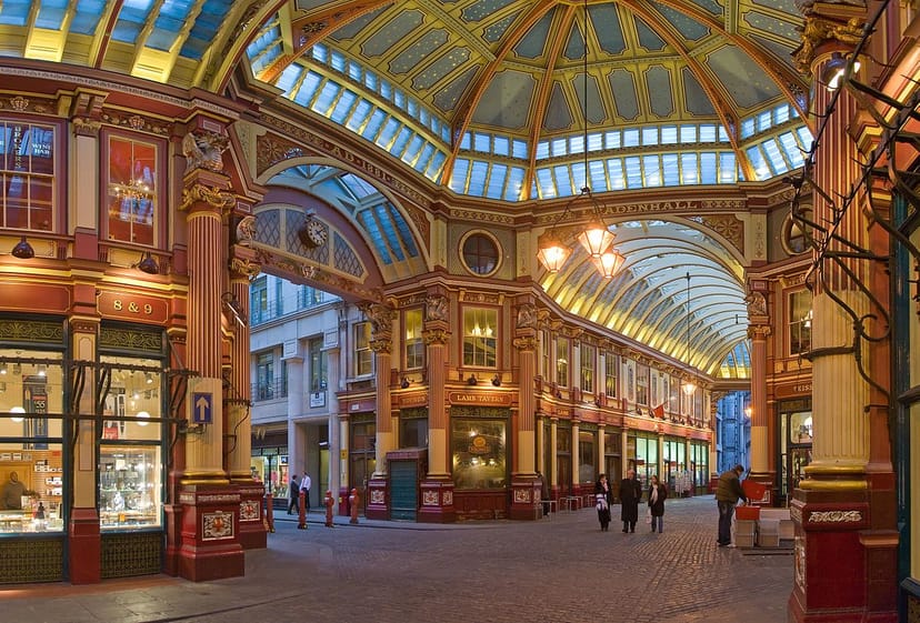 Historic Leadenhall Street arcade with ornate architecture, perfect for upscale events.