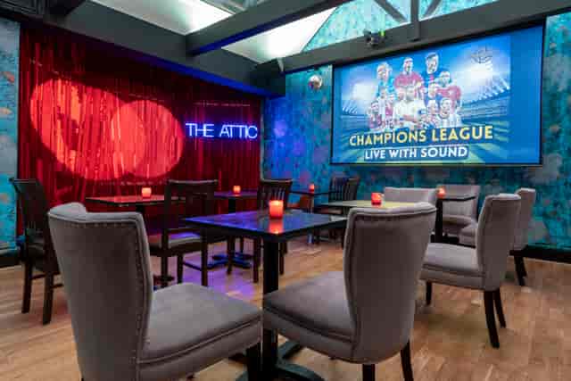 Stylish Attic event space in Zebrano Soho, perfect for corporate functions and gatherings.