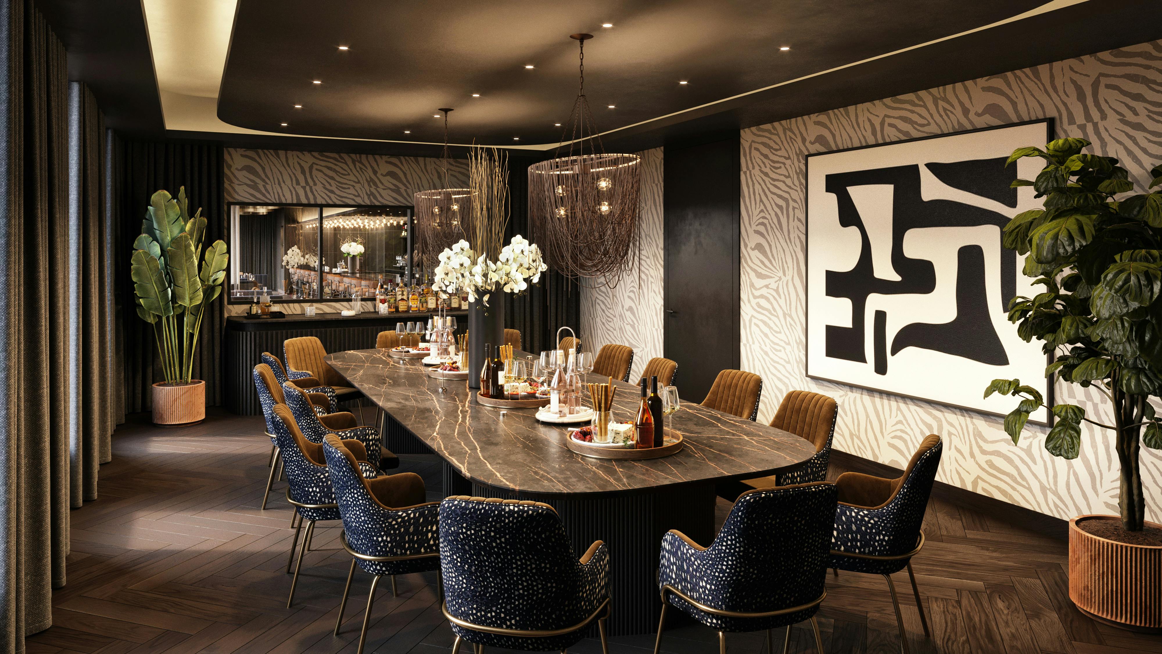 Penelope's Private Dining Room at AMANO: elegant meeting space for corporate retreats.