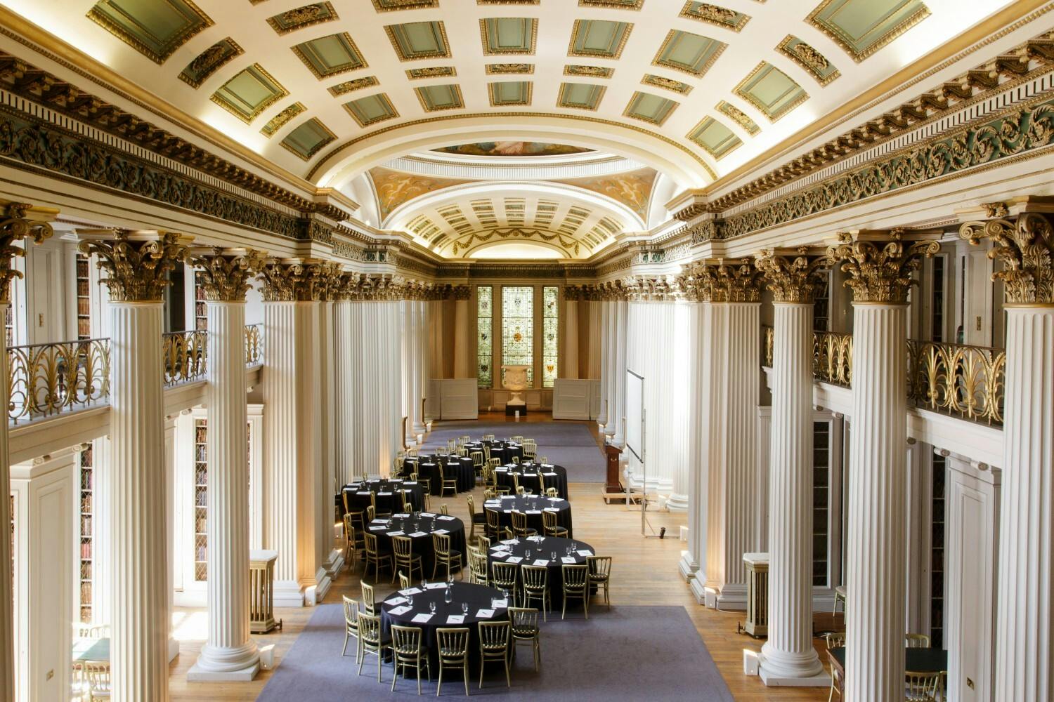 Elegant Upper Library in Signet Library, ideal for conferences and formal gatherings.