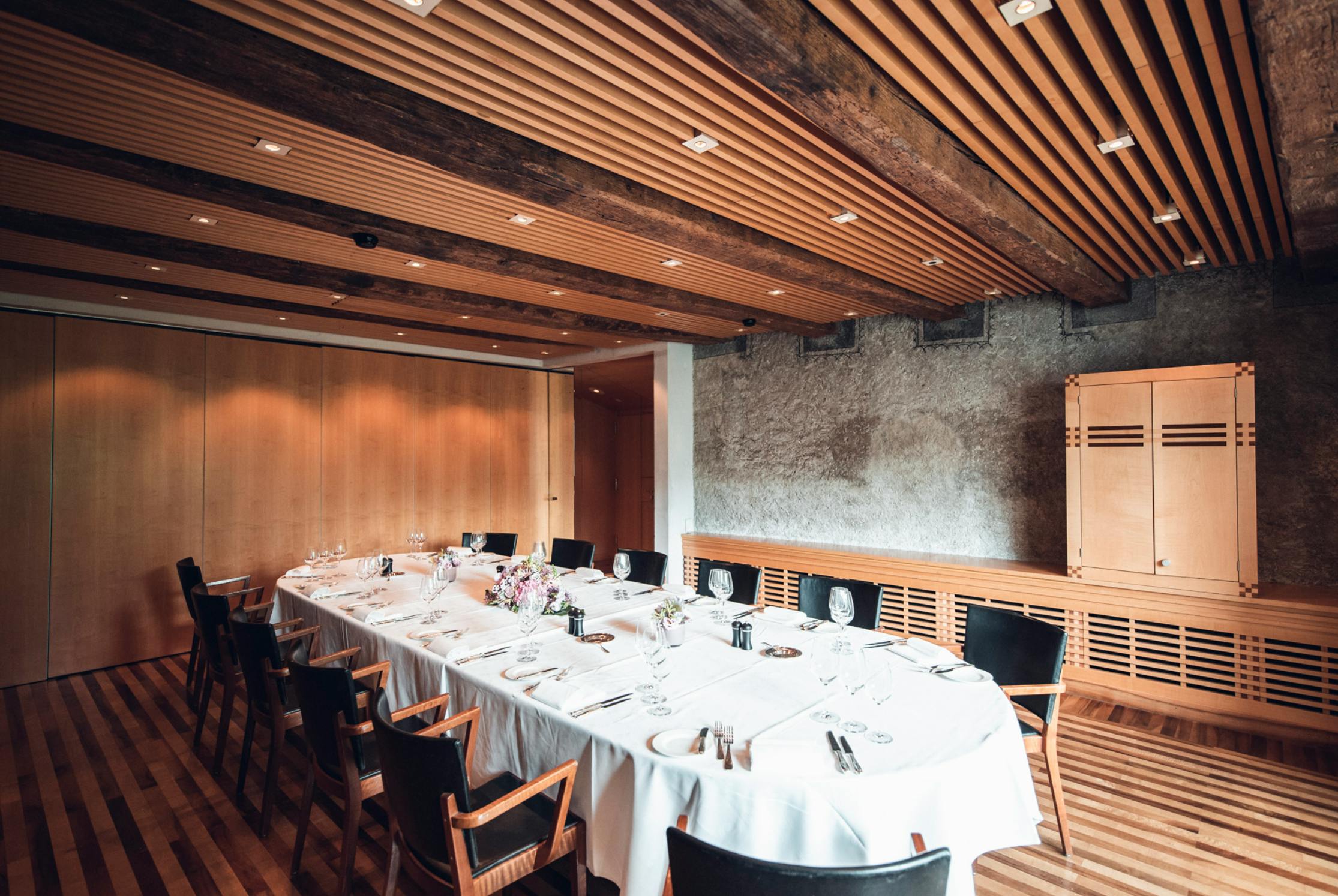 Erzberg Stube meeting space at Widder Hotel, ideal for corporate events and private dinners.