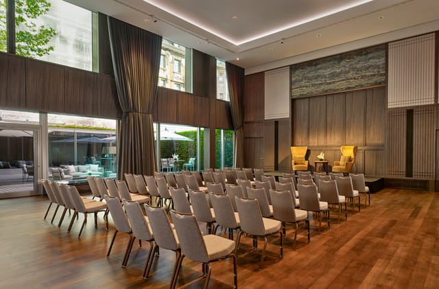"Ballroom 3 at Park Hyatt Zurich, modern event space for presentations and networking."