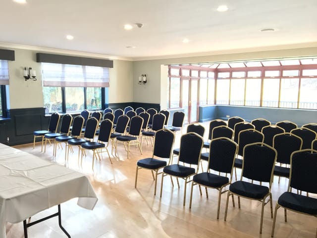 Lakeside meeting space at South Winchester Golf Club, ideal for workshops and presentations.