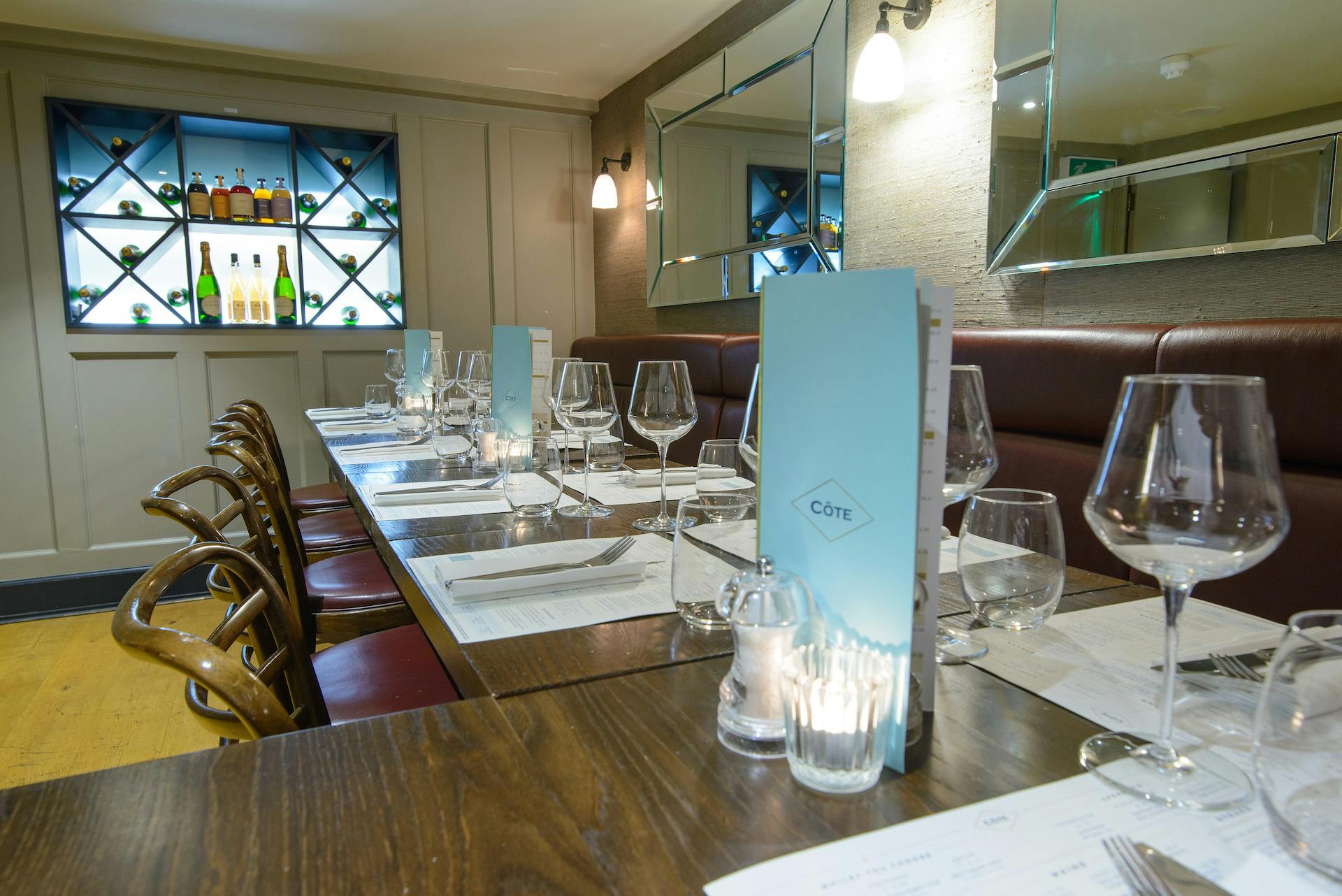 Private dining setup in Cote Brasserie, ideal for corporate events and intimate gatherings.