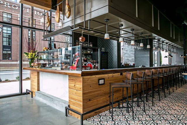 Modern bar area in Bayonne Room, Cooks & Soldiers, ideal for networking events.