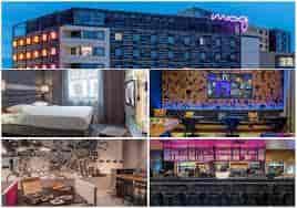 Moxy London Stratford hotel with vibrant exterior, ideal for business events and gatherings.