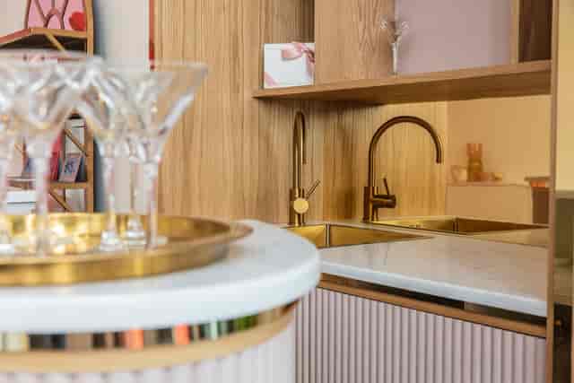 Stylish event space with sleek bar, ideal for networking and social gatherings.