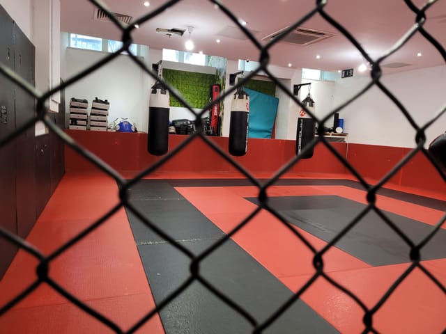Martial Arts studio with padded flooring for team-building events and wellness retreats.