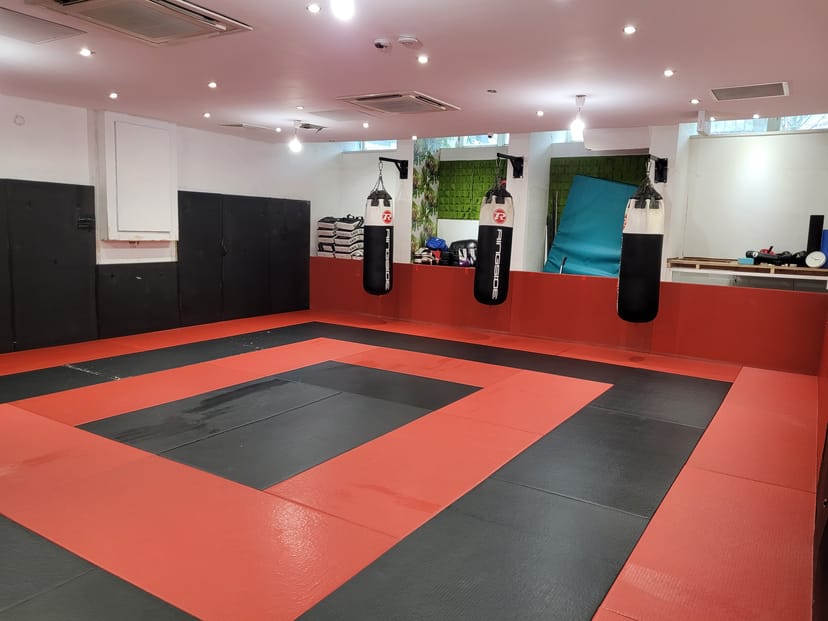 Martial Arts studio with padded flooring, ideal for fitness classes and workshops.