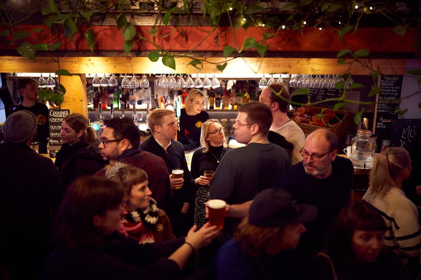 Lively Pleasance Theatre bar scene, perfect for networking events and social mixers.