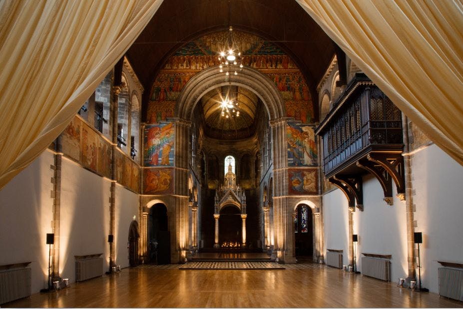 Elegant event space with high ceilings at Mansfield Traquair, ideal for weddings and gatherings.