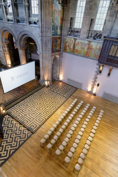 Elegant event space in Mansfield Traquair with large screen for conferences and workshops.