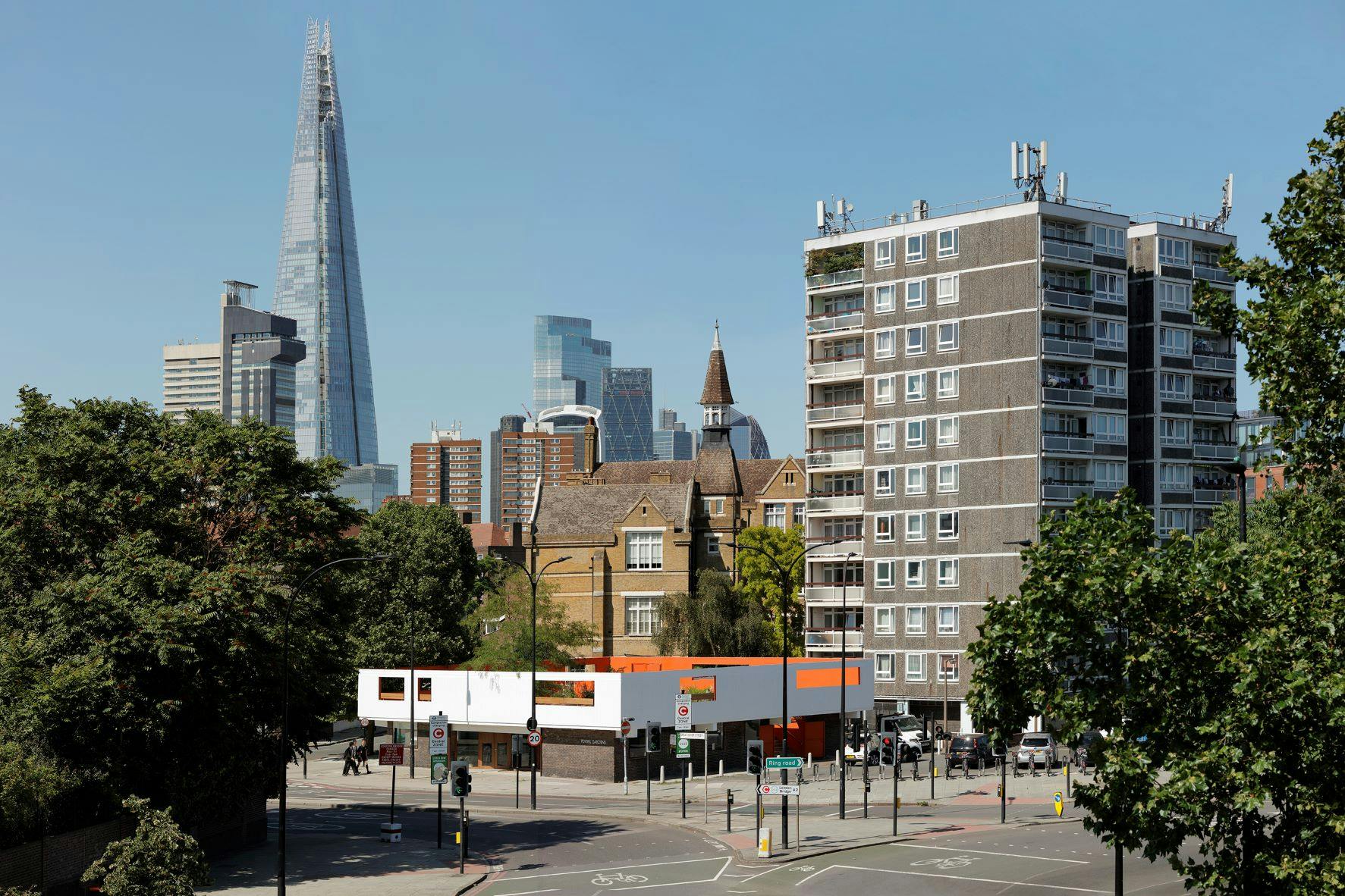 Forma HQ with Shard skyscraper, ideal for urban events and gatherings.