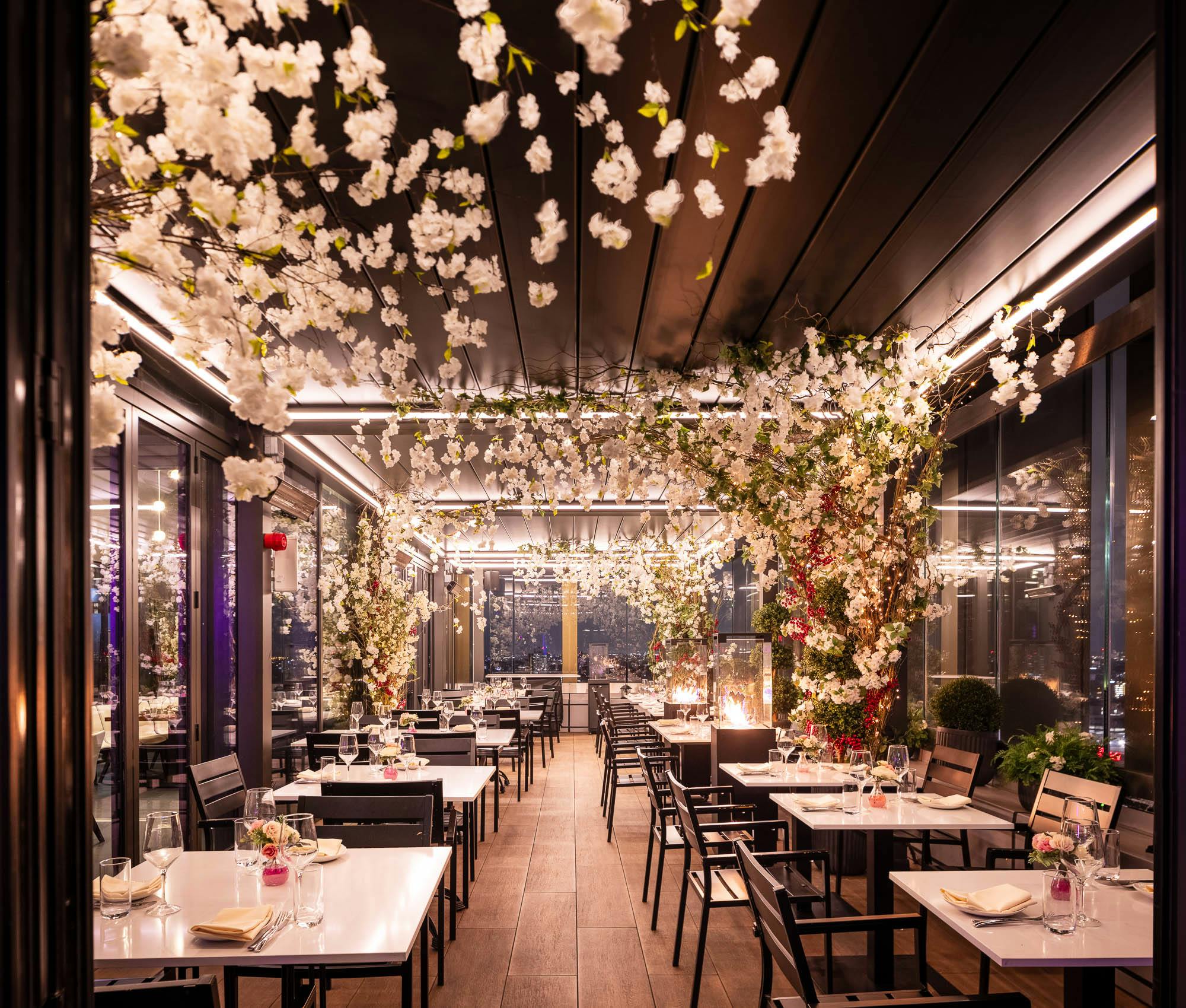 Elegant East Terrace at STK Rooftop, ideal for upscale events and corporate dinners.