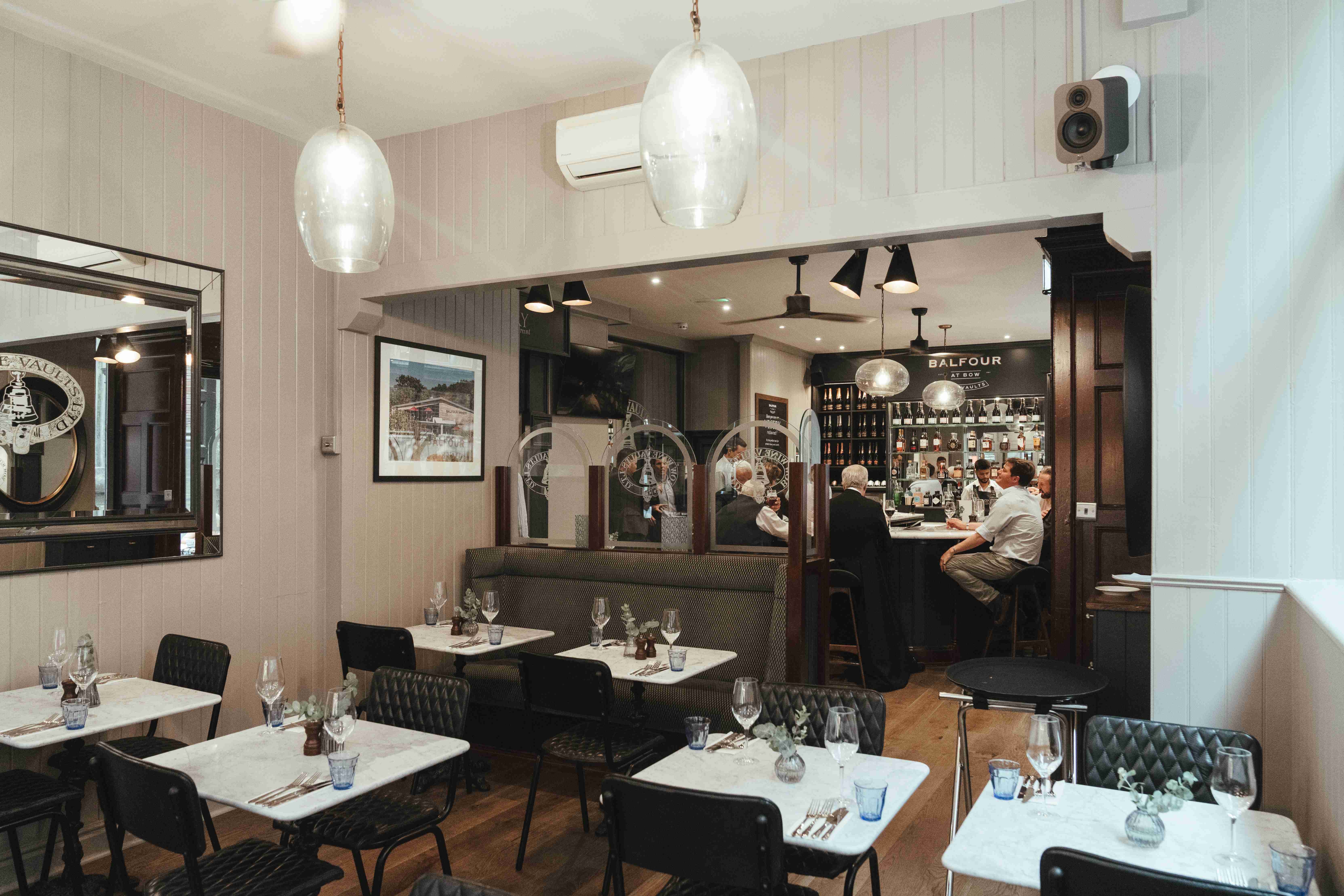 Private dining room at Balfour At Bow Wine Vaults, ideal for intimate events and meetings.