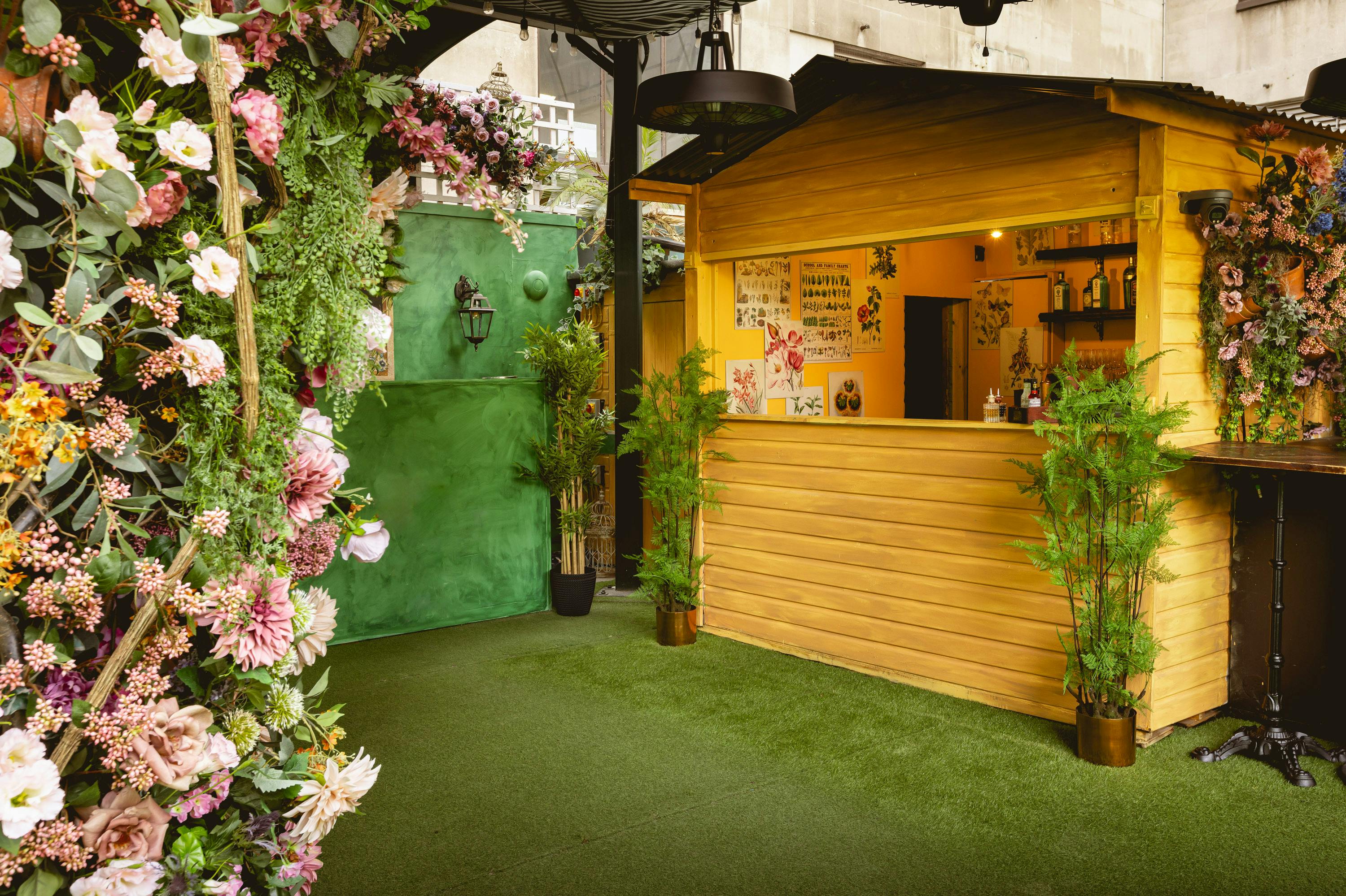 Mr Fogg's Secret Garden venue with floral decor, ideal for events and gatherings.