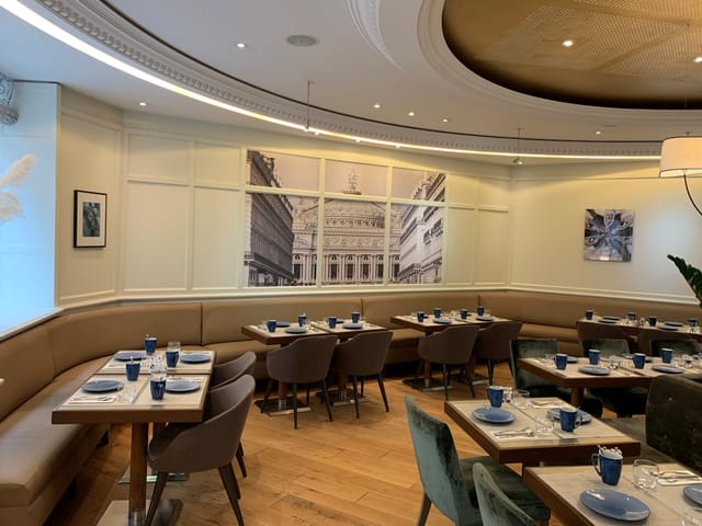 Elegant dining space at Hotel Edouard 7, perfect for intimate meetings and events.