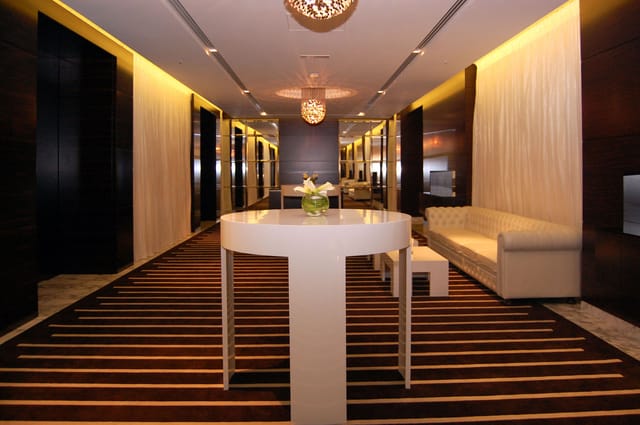 Sleek lobby at Le Meridien Dubai, ideal for events and networking.