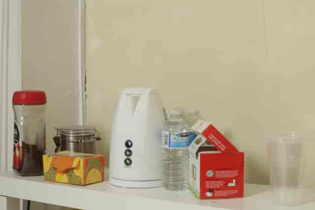 Meeting Room refreshment station with kettle, tea, coffee for engaging meetings.