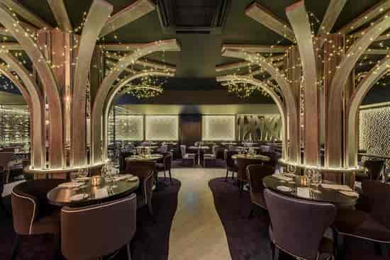 Private dining room in Birmingham with elegant decor for upscale events and corporate dinners.