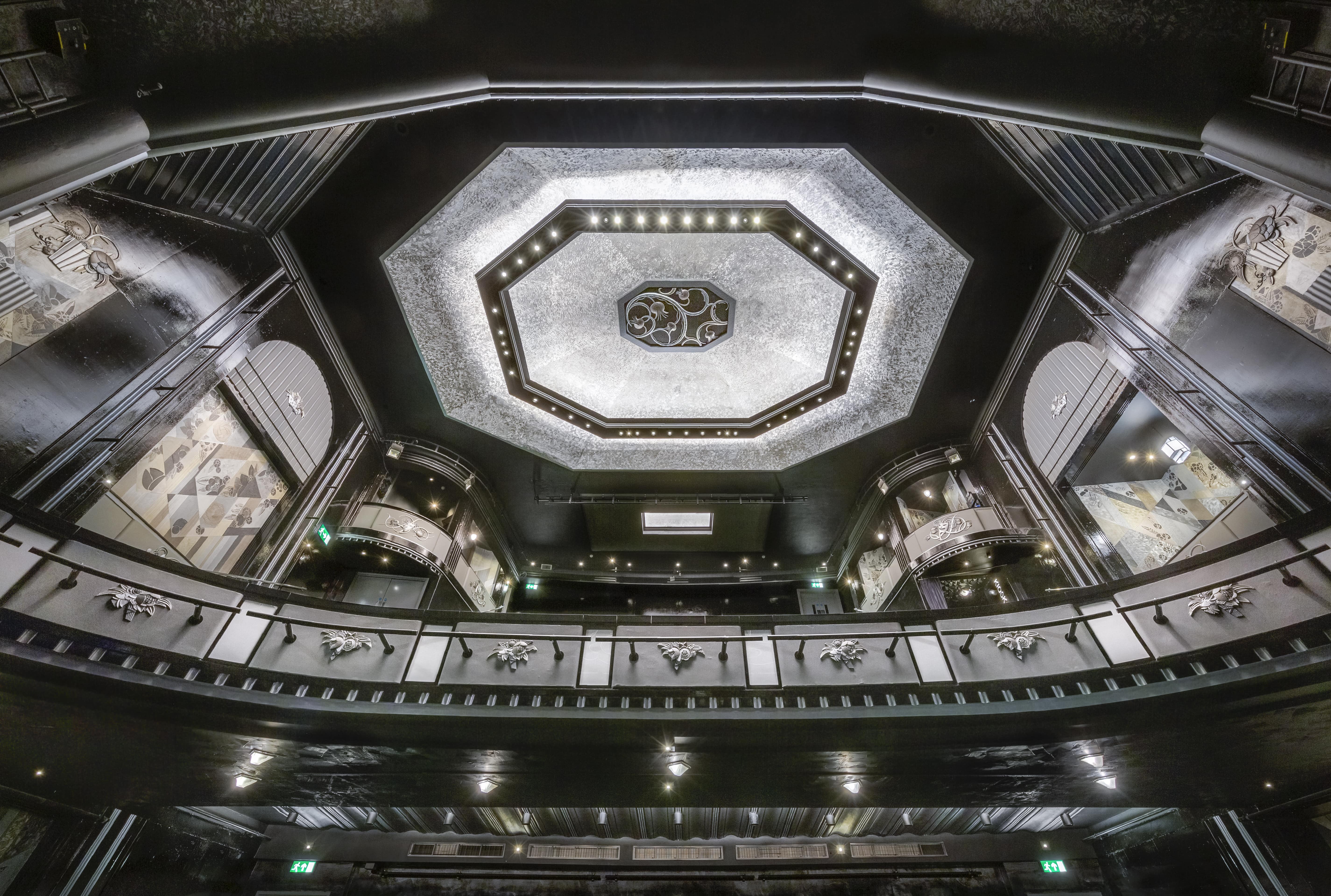 Trafalgar Theatre auditorium with octagonal ceiling, ideal for conferences and galas. - Banner