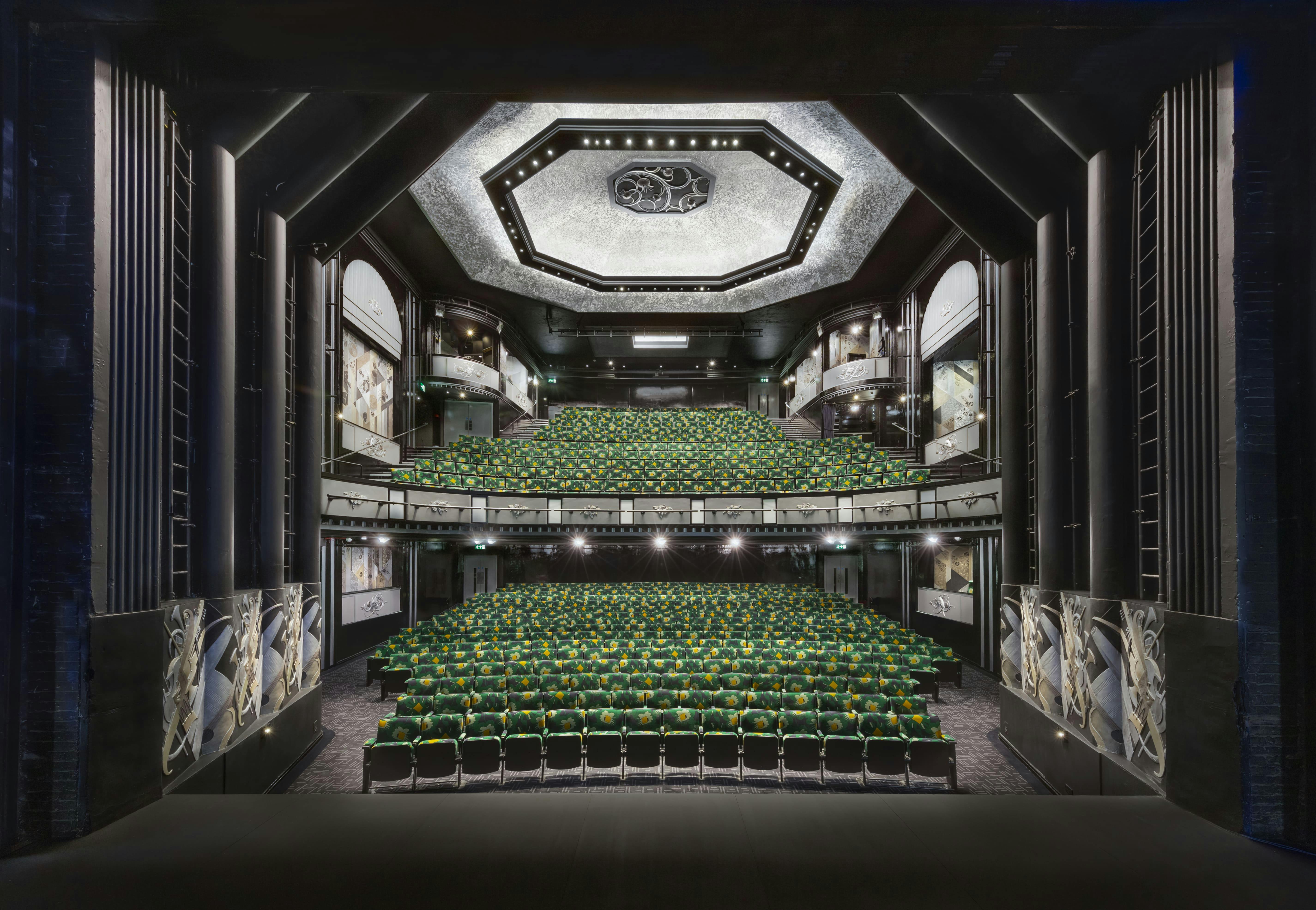 Trafalgar Theatre auditorium with tiered seating, perfect for conferences and galas.