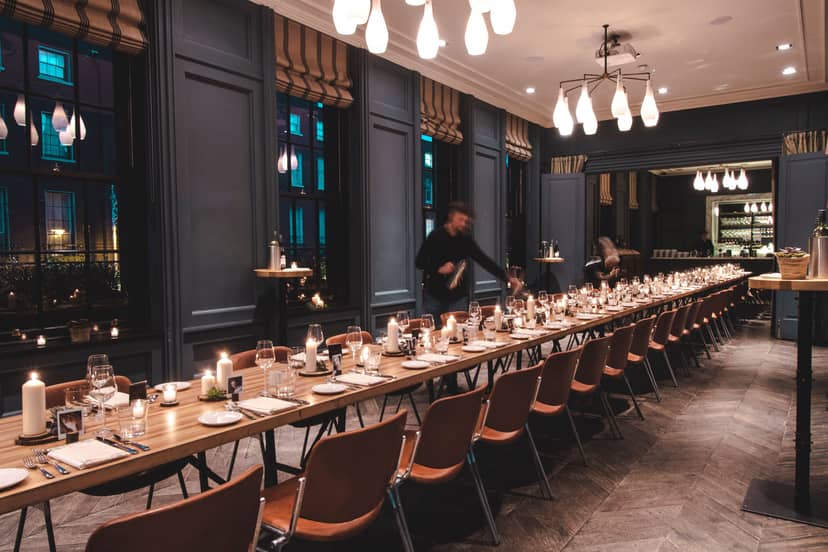 Elegant Blue Room dining setup for intimate corporate dinners in Dublin.