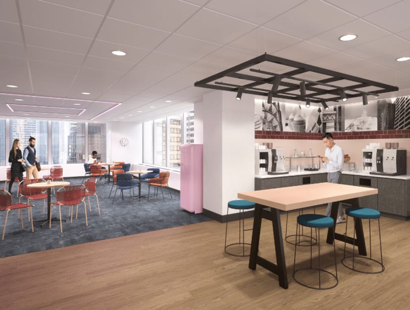 Modern Central Park Suite break area with vibrant seating for networking events.