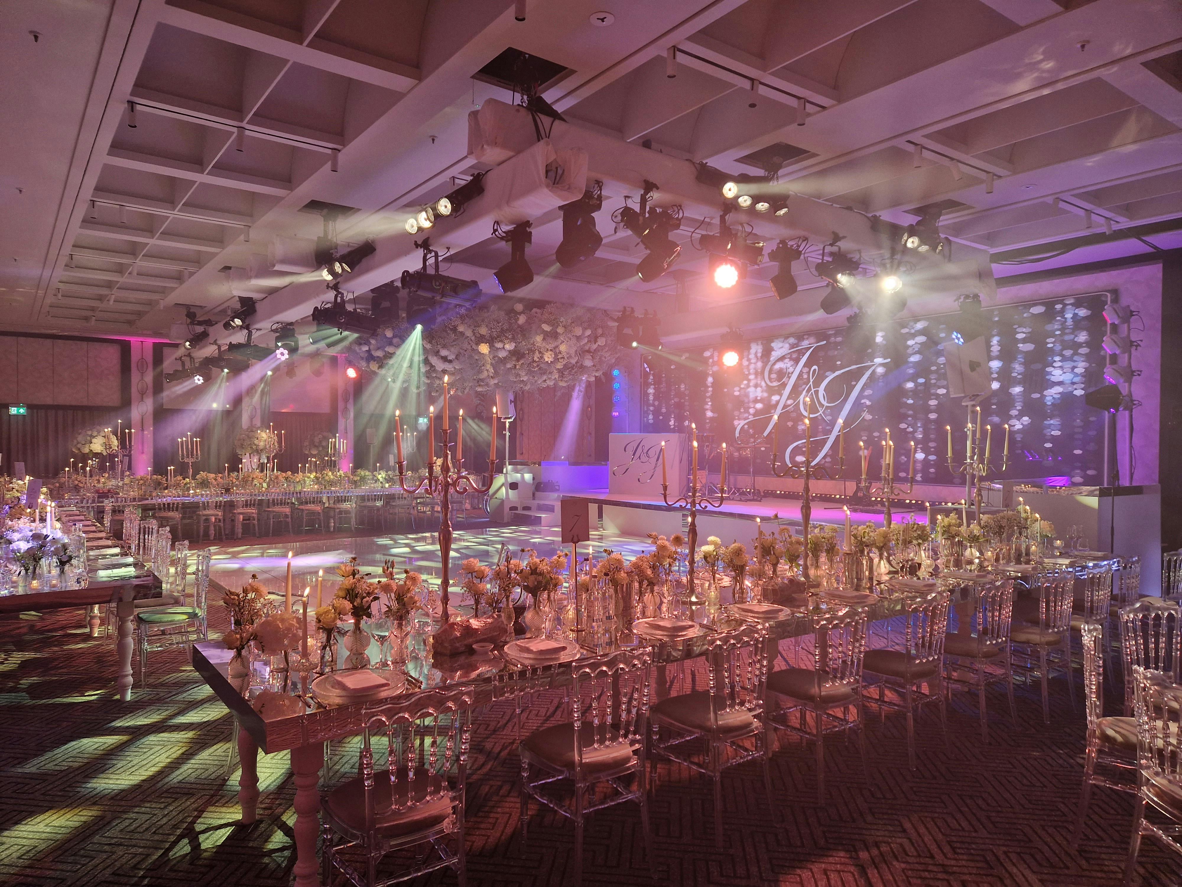 Elegant ballroom at Nobu Hotel, perfect for weddings and galas with luxurious decor.