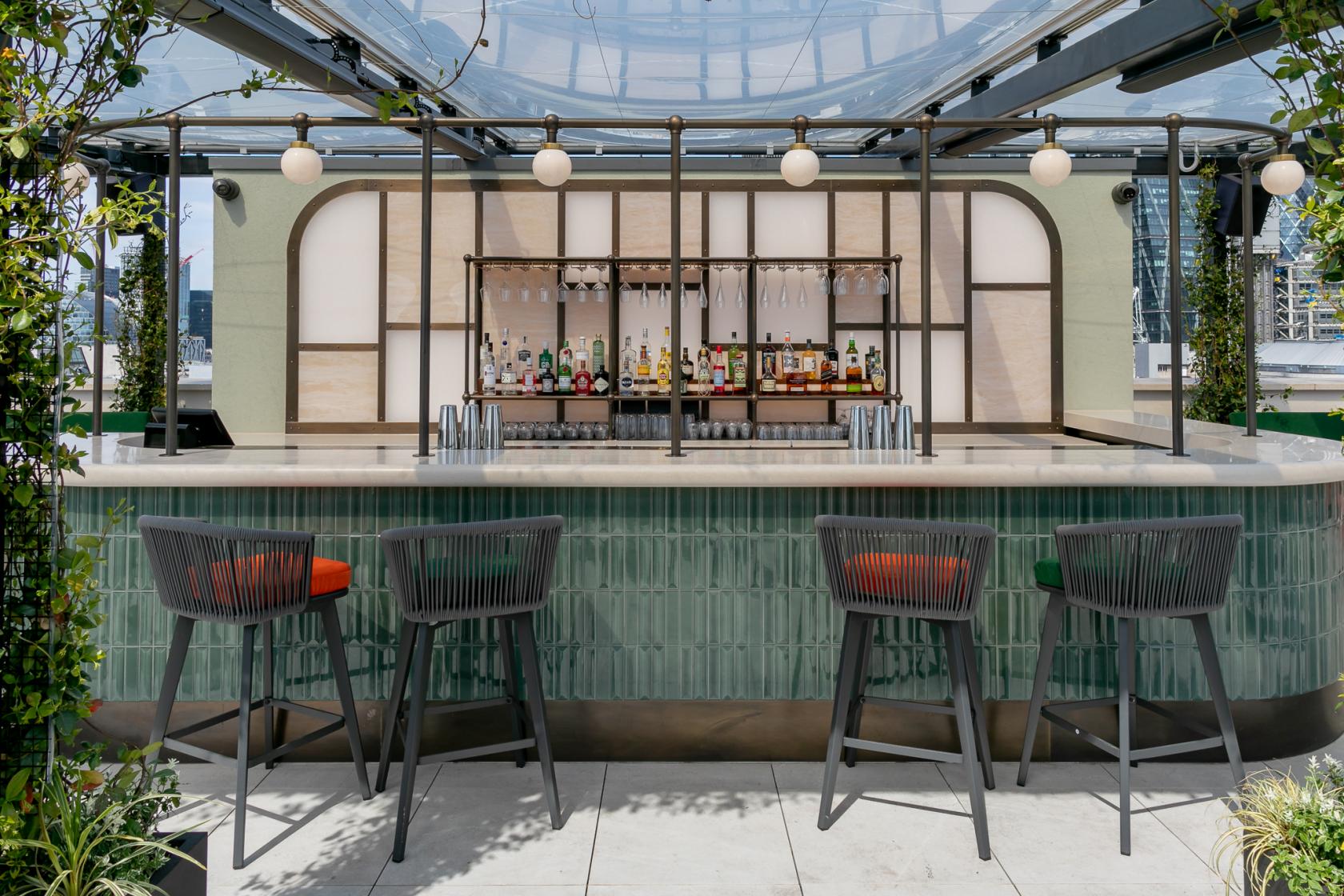 Stylish rooftop bar at Exclusive Hire, Wagtail London for upscale events and cocktail receptions. - Banner
