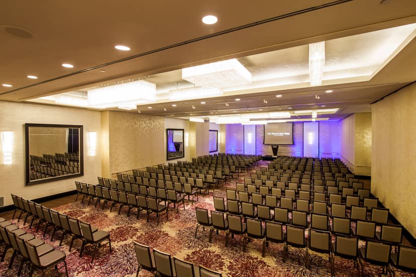 Conference room at Westin New York, featuring modern decor for large events.