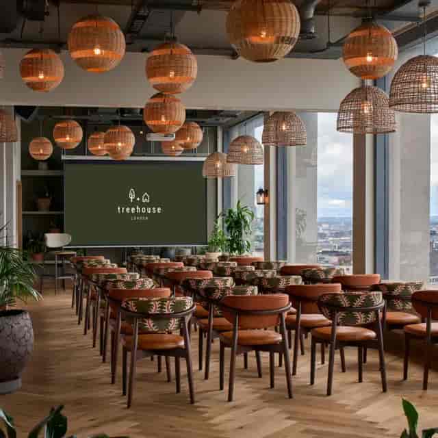 Madera private room at Treehouse Hotel London: upscale corporate workshop space with city views.