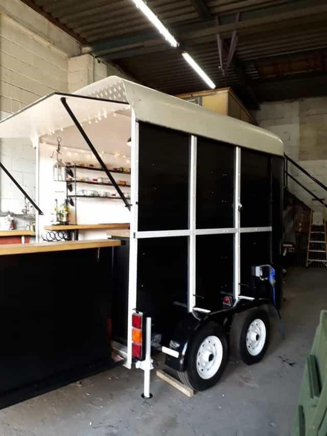 Mobile bar setup with string lights for weddings and corporate events at Kilder Country Sport.