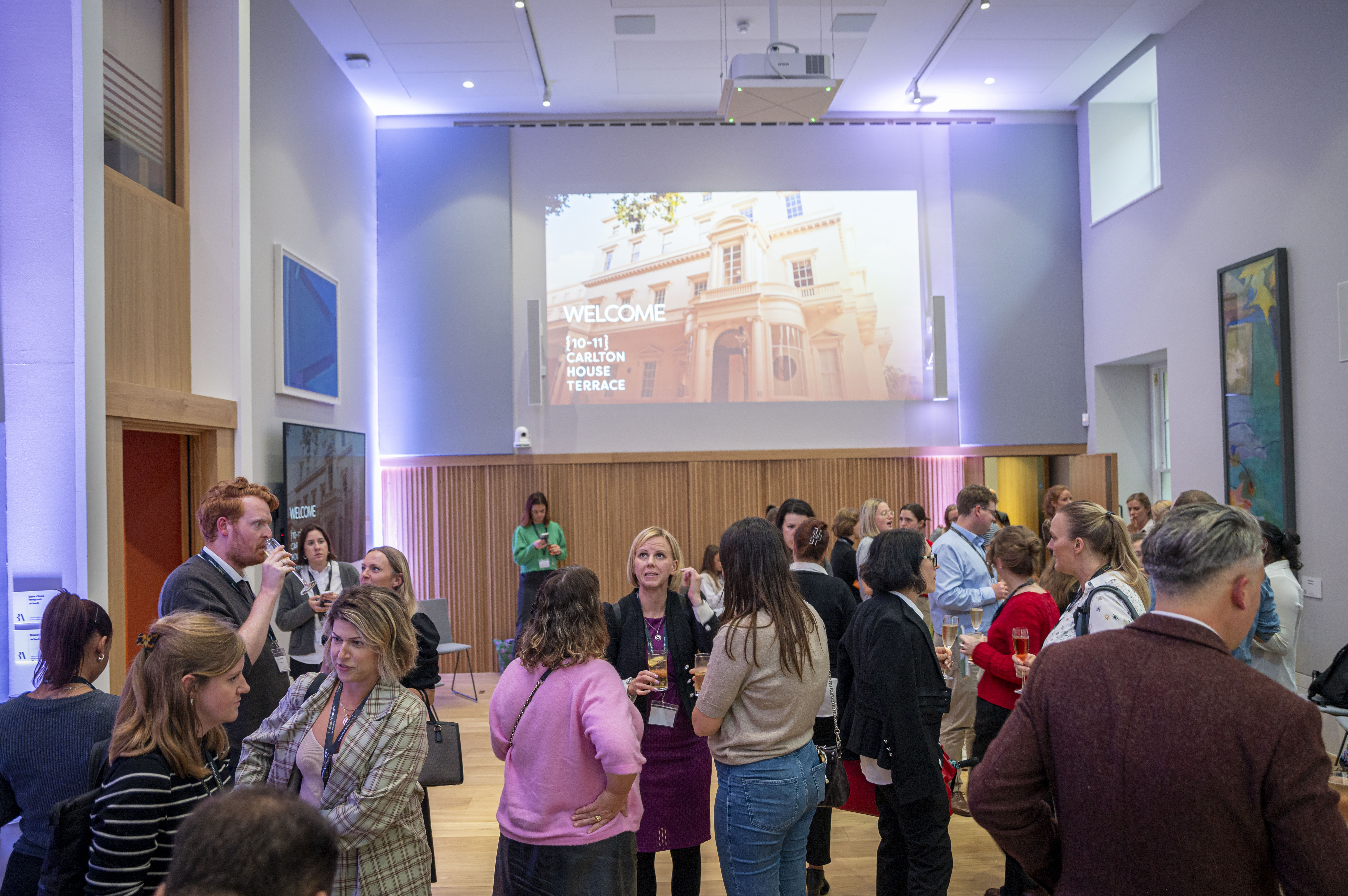 Wohl Gallery reception, projection screen, event networking