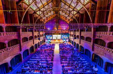 Main Hall in Amsterdam Beurs Van Berlage, grand venue for conferences and events.