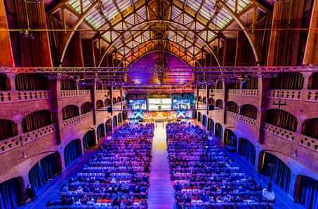 Main Hall in Amsterdam Beurs Van Berlage, grand venue for conferences and events.