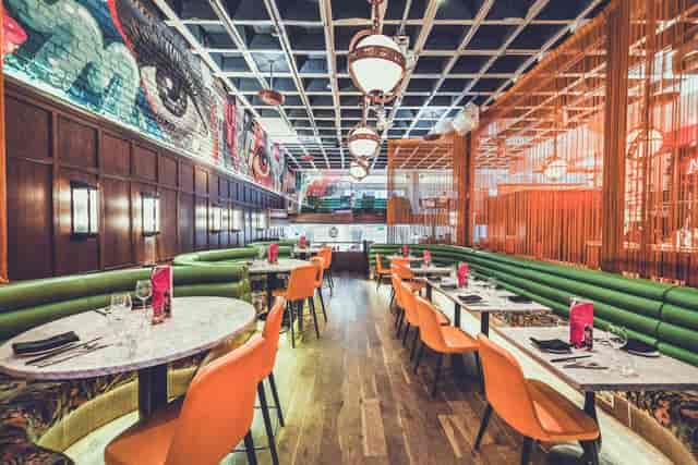 Vibrant BLVD Spinningfields restaurant with modern decor for events and gatherings.