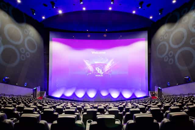 IMAX screen in BFI IMAX auditorium set for presentations and screenings.