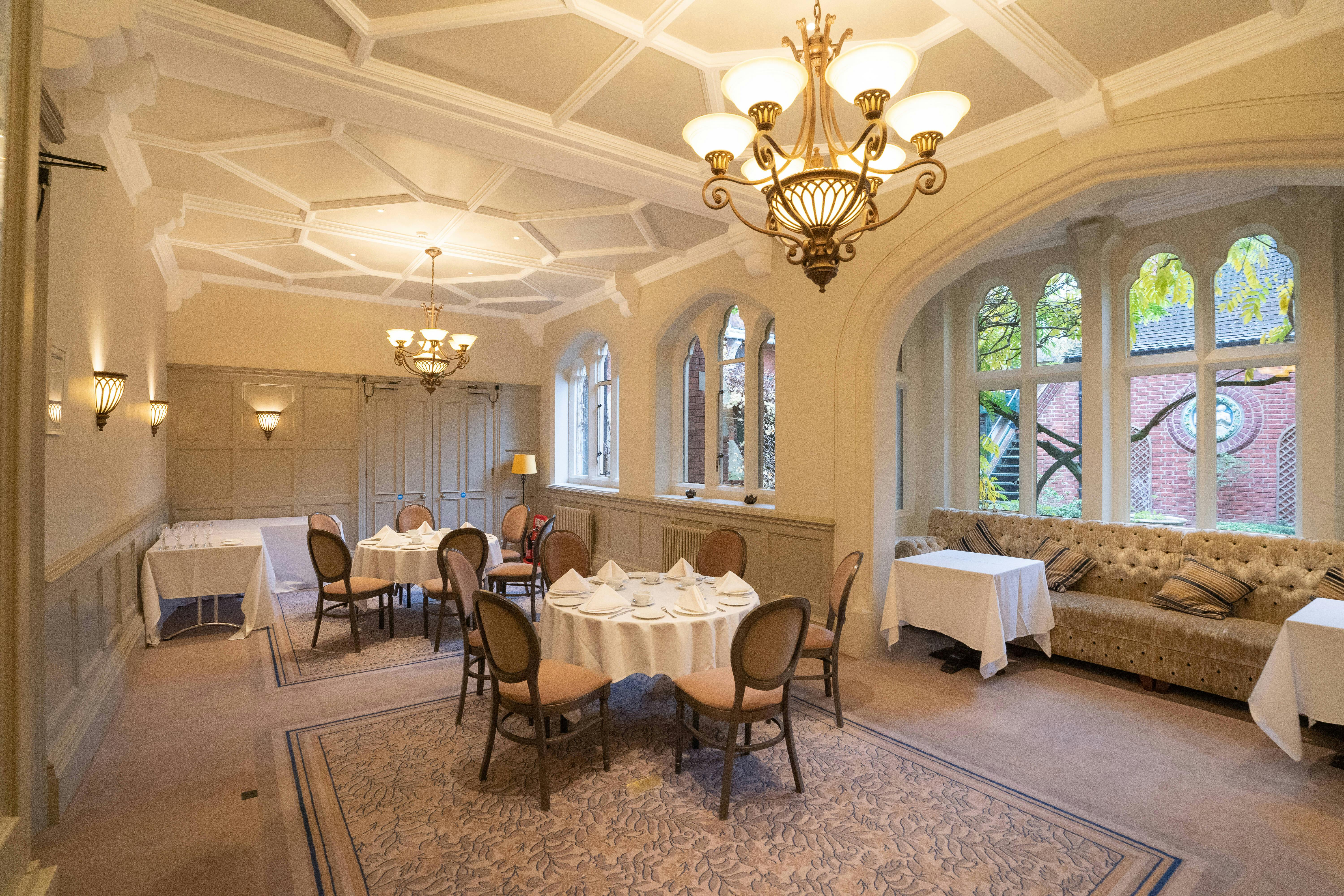 Elegant Wisteria meeting space with soft lighting for corporate events and intimate gatherings.