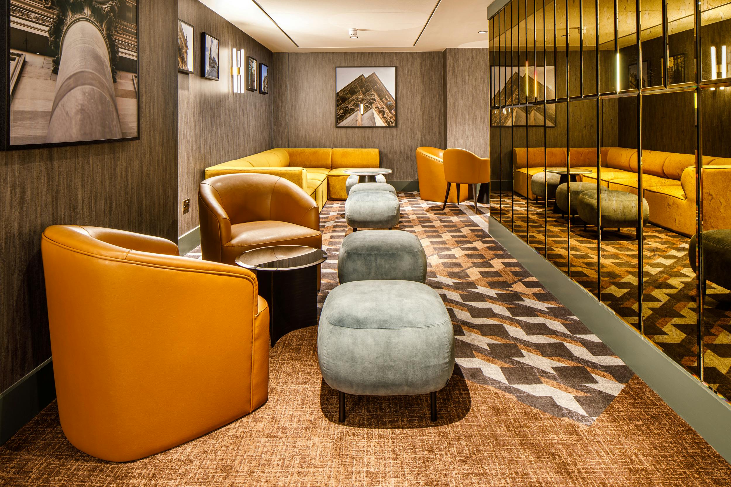 Stylish lounge at Baltic, Municipal Hotel Liverpool, perfect for networking events.