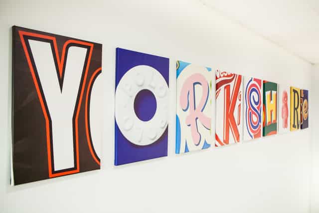 Colorful "YORKSHIRE" letters in Mind studio, ideal for conferences and networking events.