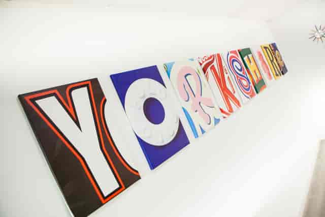 Colorful "YORKSHIRE" letters in Matter Leeds, perfect for cultural events and meetings.