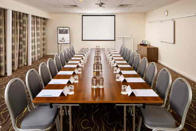 Meeting room at Mercure Manchester Piccadilly, set for professional gatherings and presentations.