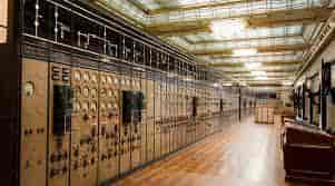 Vintage control room at Battersea Power Station, ideal for corporate events and gatherings.
