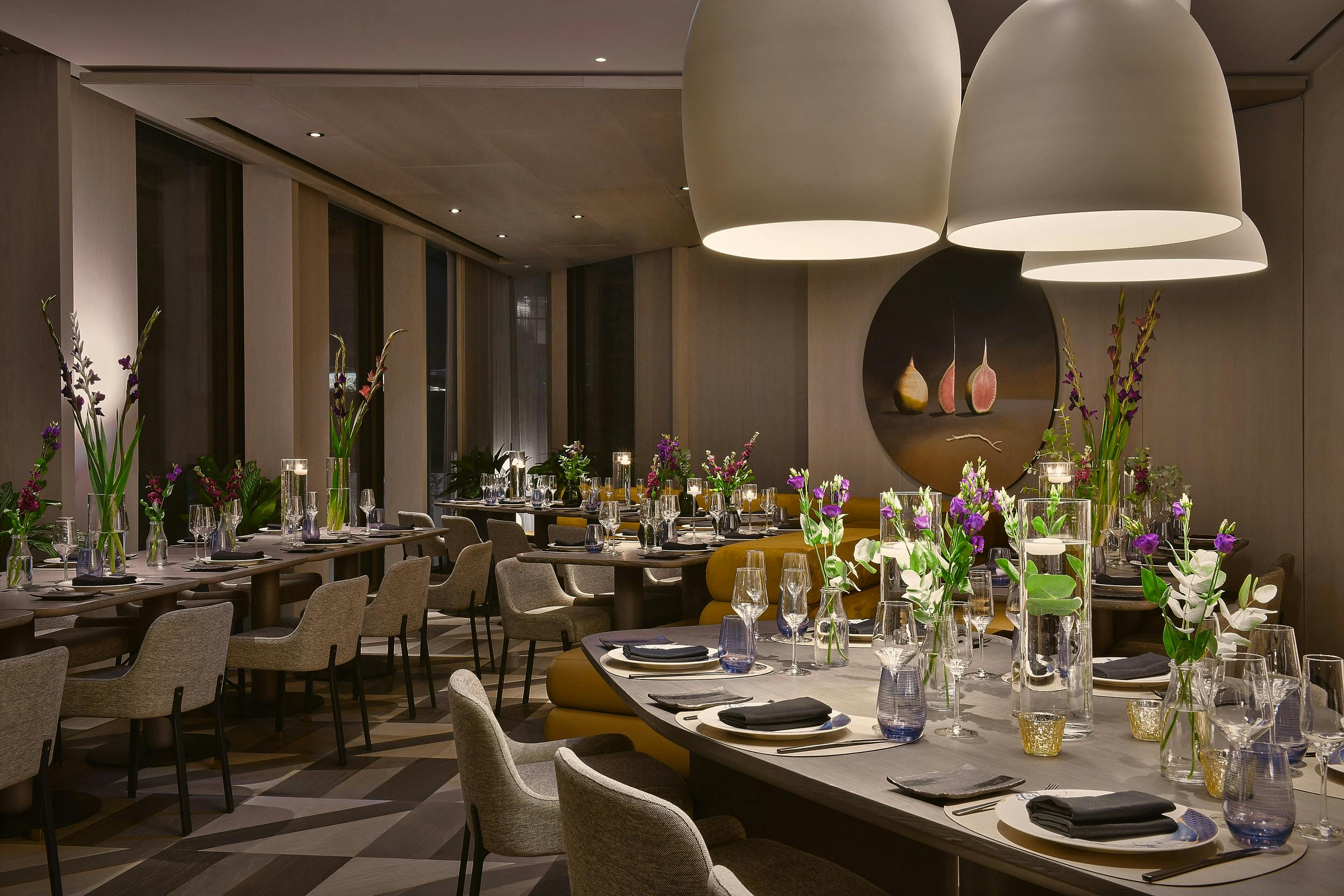 Sophisticated dining setup at Pan Pacific London for corporate events and gatherings.