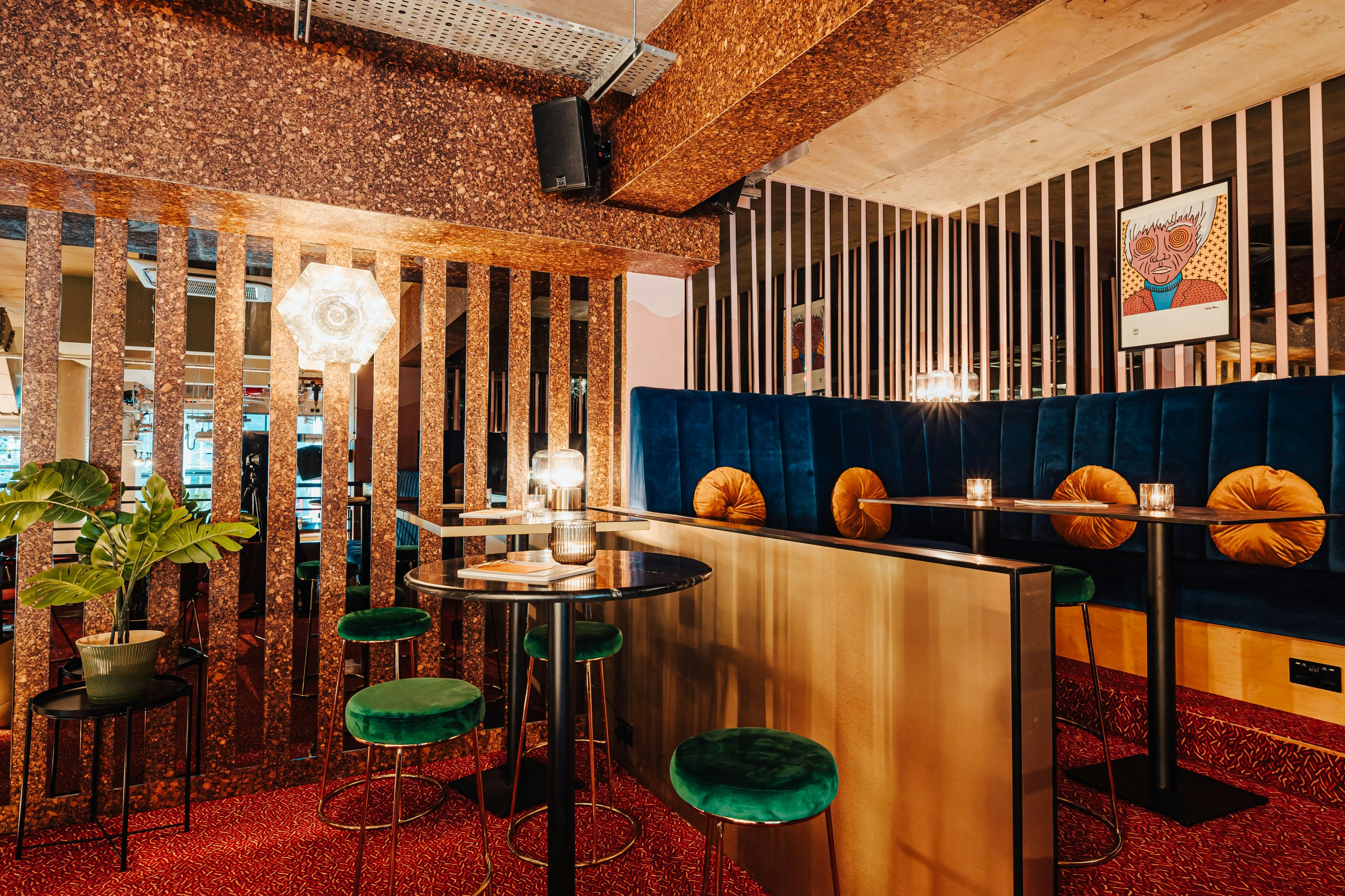 Stylish Mezzanine venue with plush seating for intimate networking events.