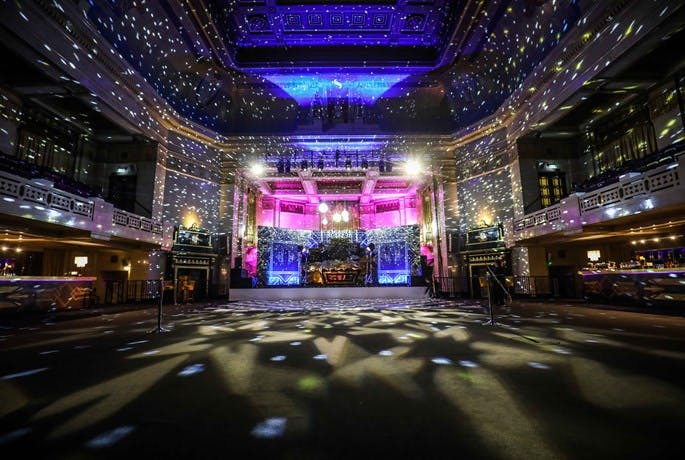 Grand Temple at Freemasons' Hall, vibrant gala space with elegant lighting for events.