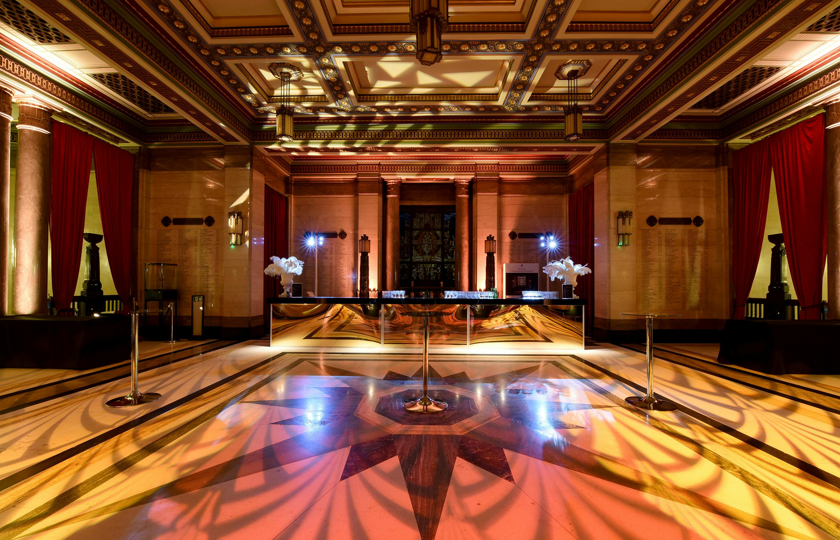 Elegant Freemasons' Hall Vestibules with ambient lighting for upscale events and gatherings.