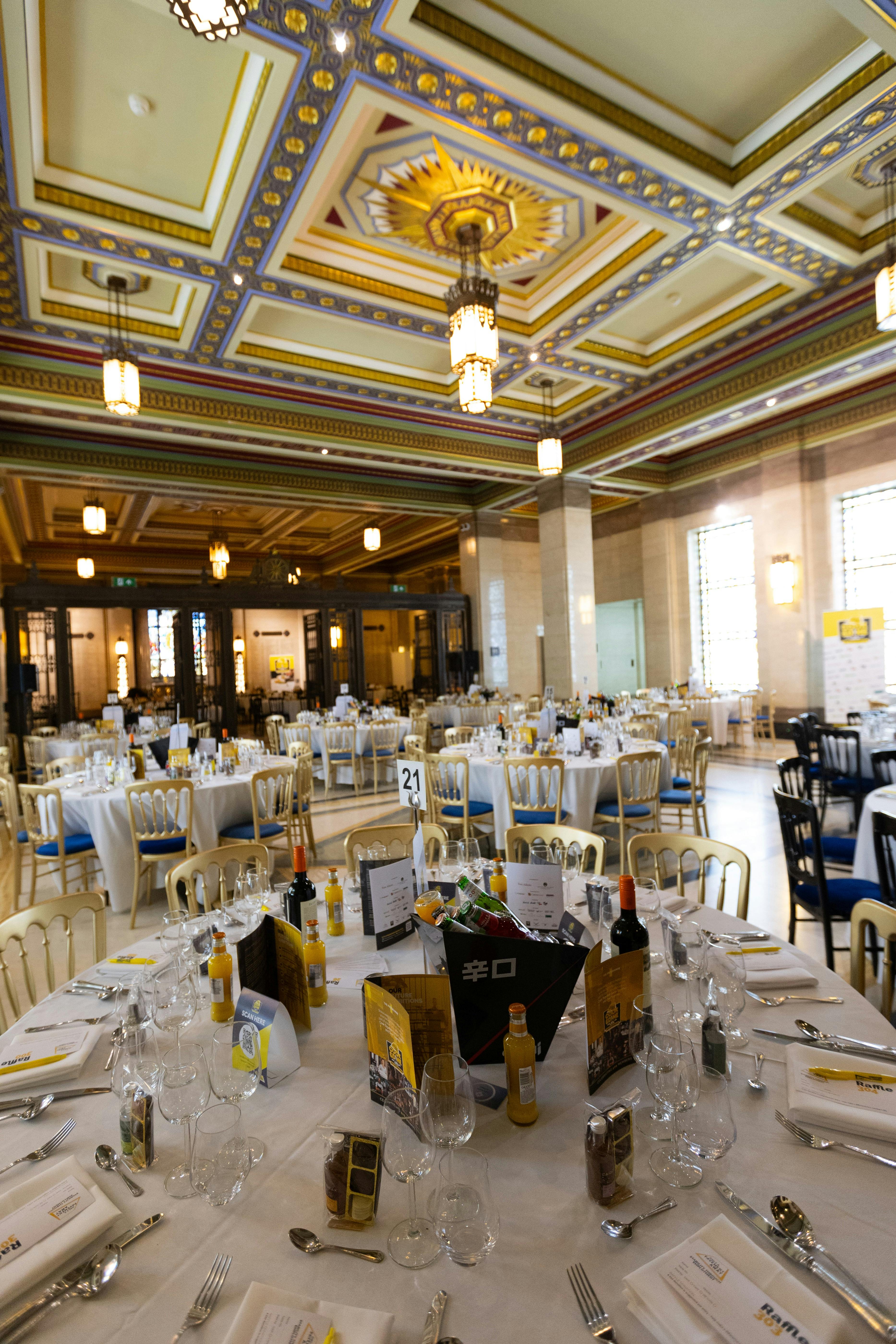 Elegant banquet hall in Freemasons' Hall, ideal for weddings and corporate events.