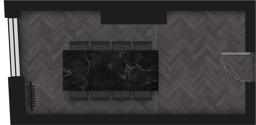 Modern conference room at The Blackwell, featuring a black marble table and ergonomic chairs. - Banner